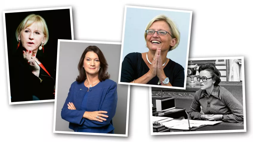 Bilder på Margot Wallström, Anna Lindh, Ann Linde och Karin Söder. Montage.